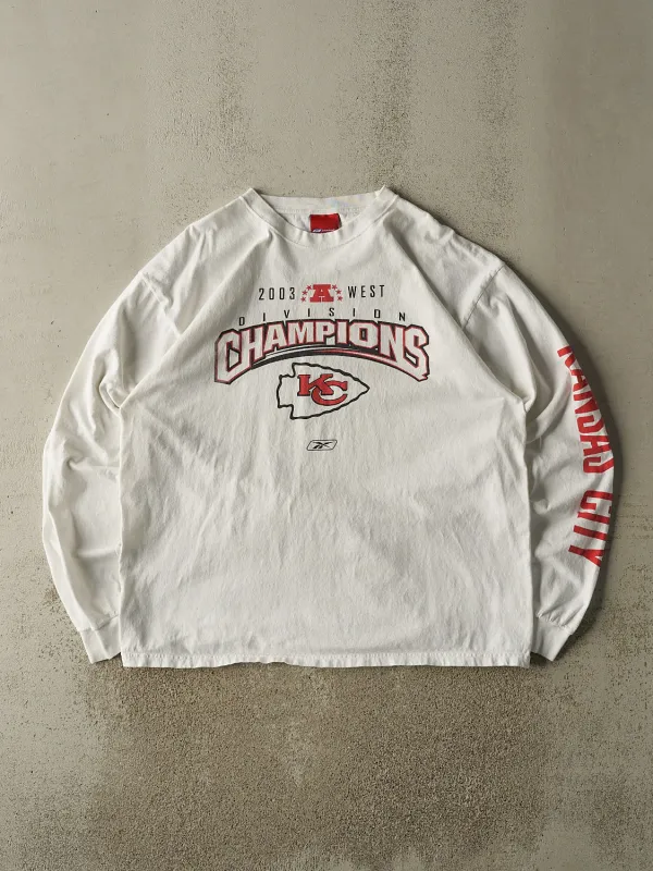Vintage 03' White Kansas City Chiefs Division Champions Long Sleeve (XL/XXL) made by Rebalance Vintage