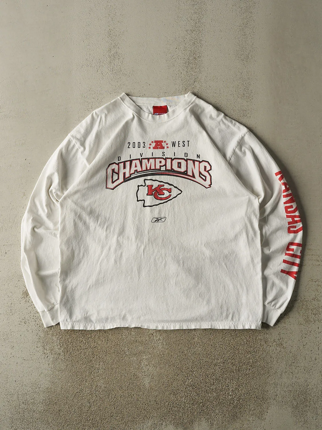 Vintage 03' White Kansas City Chiefs Division Champions Long Sleeve (XL/XXL) sold by Rebalance Vintage