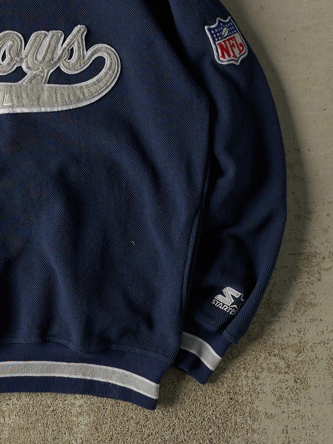 Vintage 90s Navy Blue Dallas Cowboys Starter Embroidered Crewneck (L/XL) sold by Rebalance Vintage product image thumbnail 4