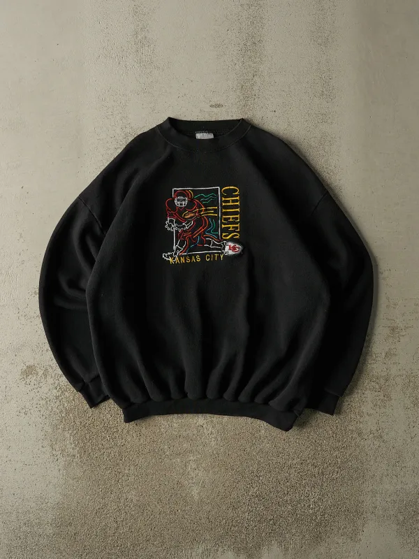 Vintage 90s Black Kansas City Chiefs Embroidered Crewneck (L/XL) sold by Rebalance Vintage