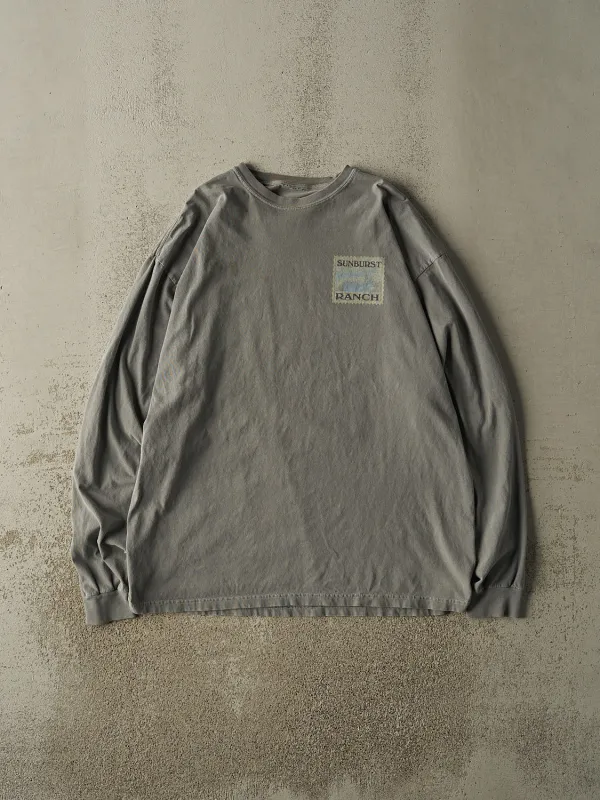 Vintage Y2K Grey Sunburst Ranch Long Sleeve (L/XL) made by Rebalance Vintage