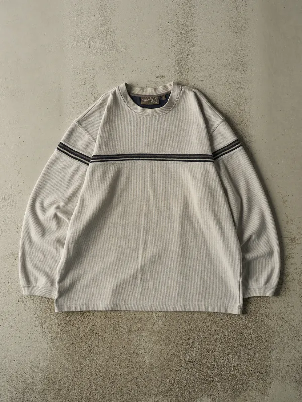 Vintage 90s Beige Striped Knit Pullover (L/XL) sold by Rebalance Vintage