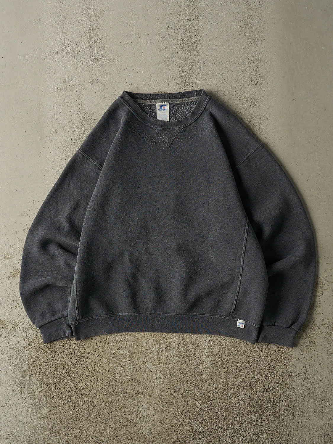 Vintage Y2K Charcoal Grey Russell Athletic Blank Crewneck (M/L) sold by Rebalance Vintage
