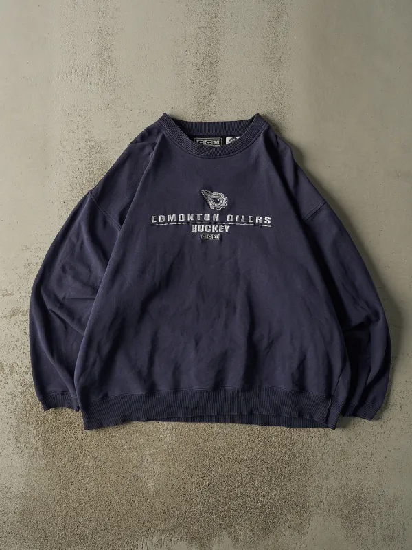 Vintage Y2K Navy Blue Edmonton Oilers Embroidered Crewneck (XXL) sold by Rebalance Vintage