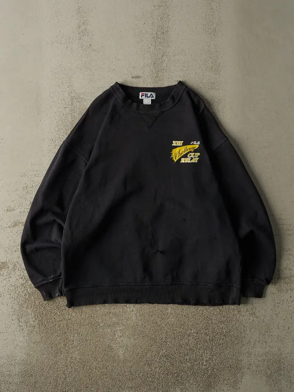 Vintage 90s Black Fila Challenge Cup Relay Crewneck (XL) sold by Rebalance Vintage