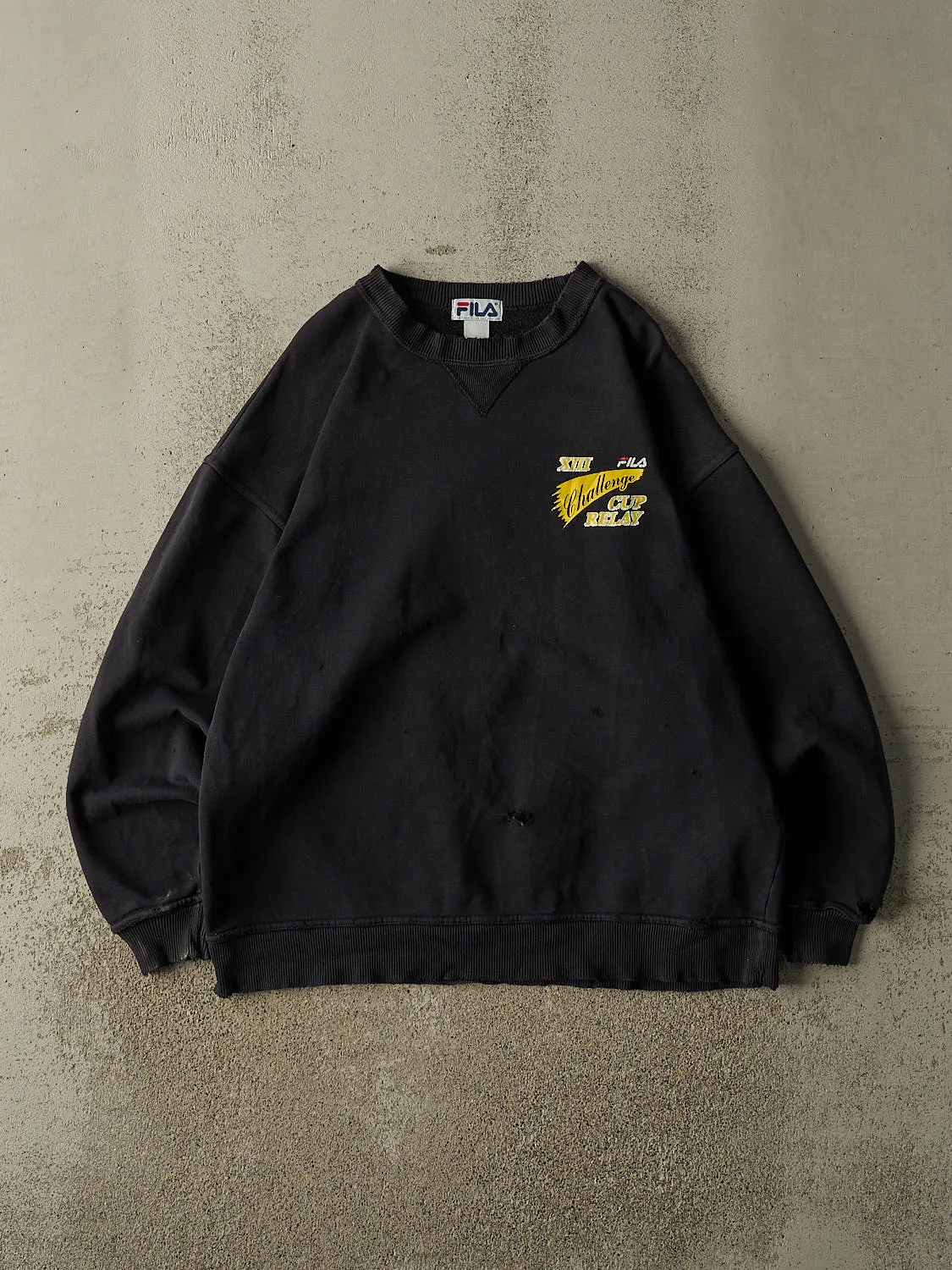 Vintage 90s Black Fila Challenge Cup Relay Crewneck (XL) sold by Rebalance Vintage