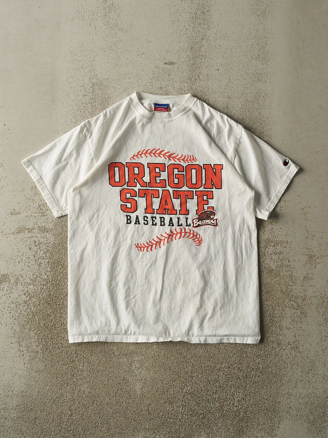 Vintage 90s White Champion Oregon State Baseball Tee (M) sold by Rebalance Vintage