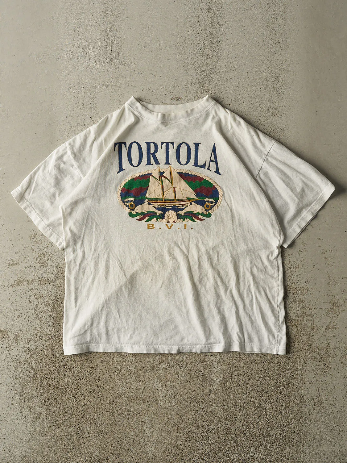 Vintage 90s White Tortola Tee (M/L) sold by Rebalance Vintage