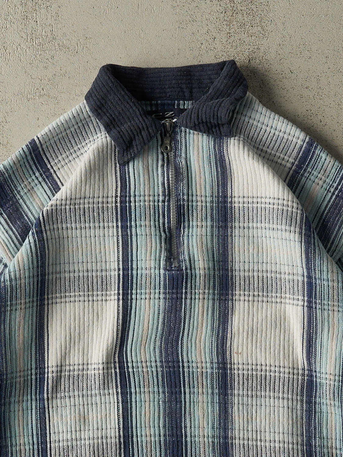 Vintage 90s Blue Plaid Quarter Zip Long Sleeve (L) sold by Rebalance Vintage product image thumbnail 2