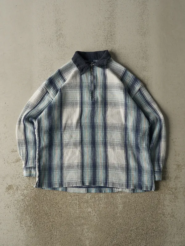 Vintage 90s Blue Plaid Quarter Zip Long Sleeve (L) sold by Rebalance Vintage