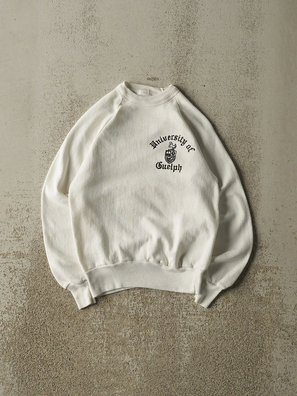 Vintage 80s White University of Guelph Crewneck (XXS/XS) sold by Rebalance Vintage