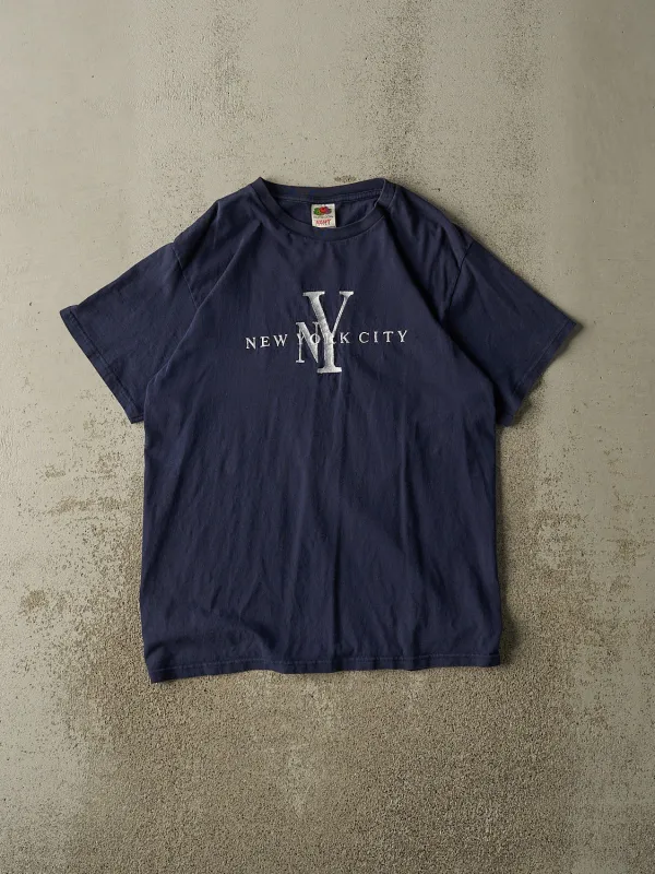 Vintage Y2K Navy Blue New York City Embroidered Tee (M/L) sold by Rebalance Vintage
