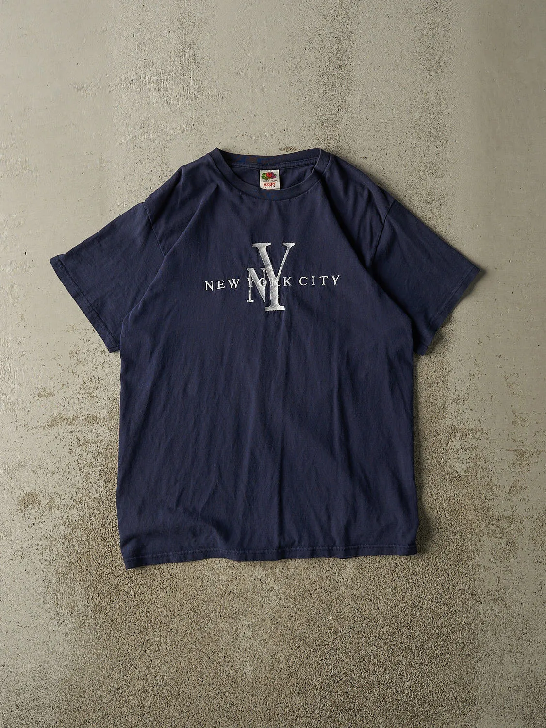 Vintage Y2K Navy Blue New York City Embroidered Tee (M/L) sold by Rebalance Vintage