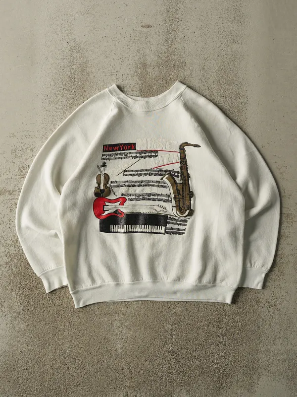 Vintage 80s White New York Jazz Crewneck (S) sold by Rebalance Vintage