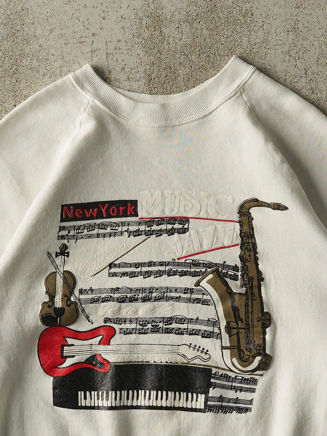 Vintage 80s White New York Jazz Crewneck (S) sold by Rebalance Vintage product image thumbnail 2