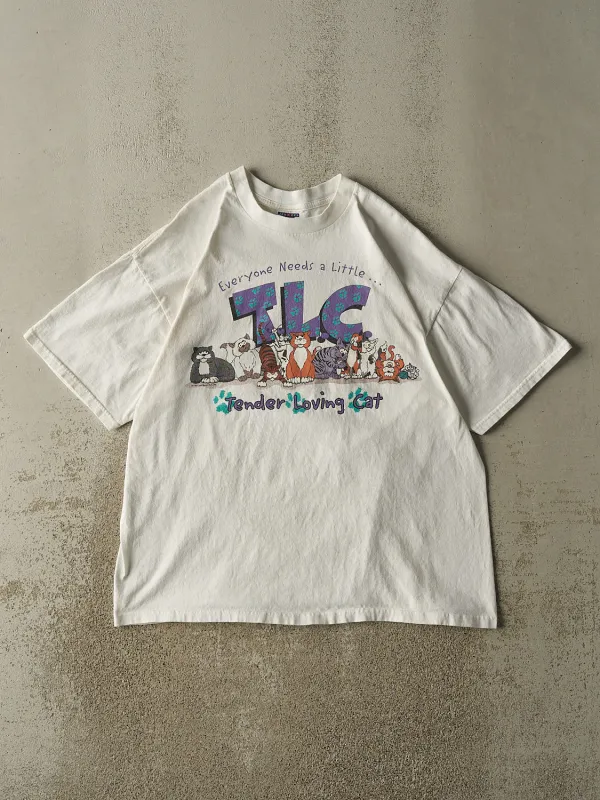 Vintage 90s White Tender Loving Cat Tee (XL) sold by Rebalance Vintage