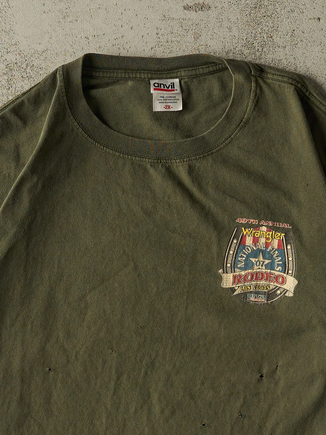 Vintage 07' Sun Faded Green Wrangler Rodeo Las Vegas Tee (XL) sold by Rebalance Vintage product image thumbnail 3