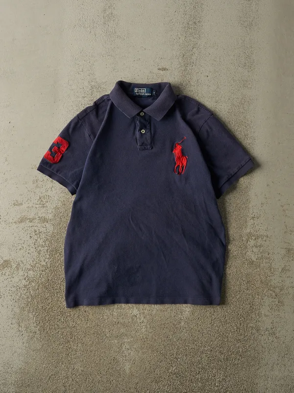 Vintage 90s Navy Blue Polo Quarter Button Tee (S/M) sold by Rebalance Vintage