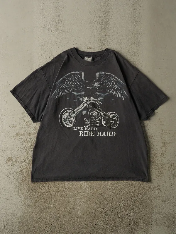 Vintage 90s Faded Black Live Hard Ride Hard Biker Tee (XL) made by Rebalance Vintage