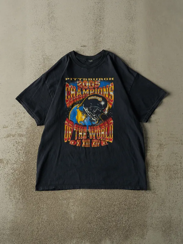 Vintage 05' Faded Black Pittsburgh Steelers World Champions Tee (L/XL) made by Rebalance Vintage