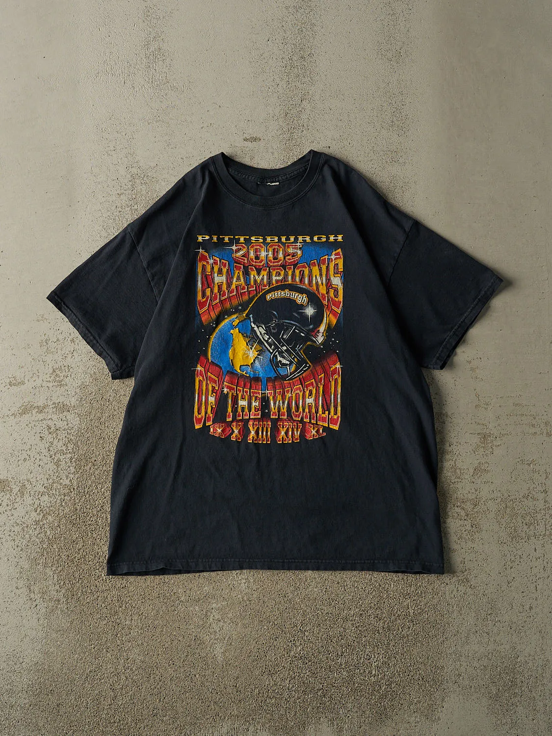 Vintage 05' Faded Black Pittsburgh Steelers World Champions Tee (L/XL) sold by Rebalance Vintage