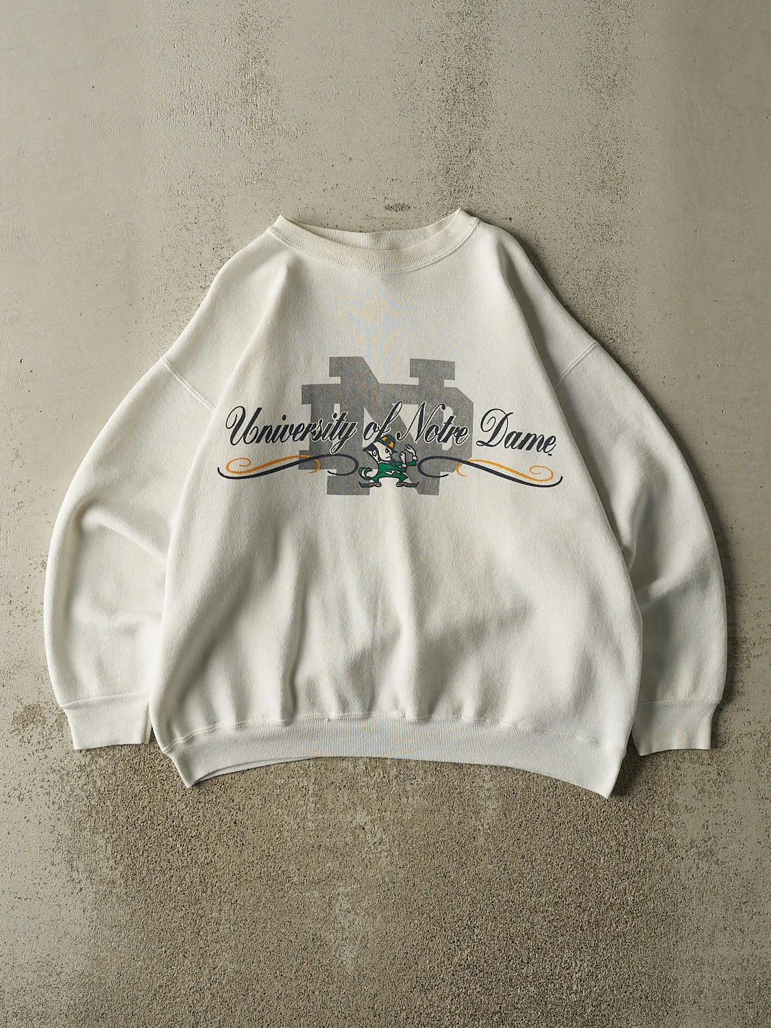 Vintage 80s White University of Notre Dame Crewneck (L/XL) sold by Rebalance Vintage