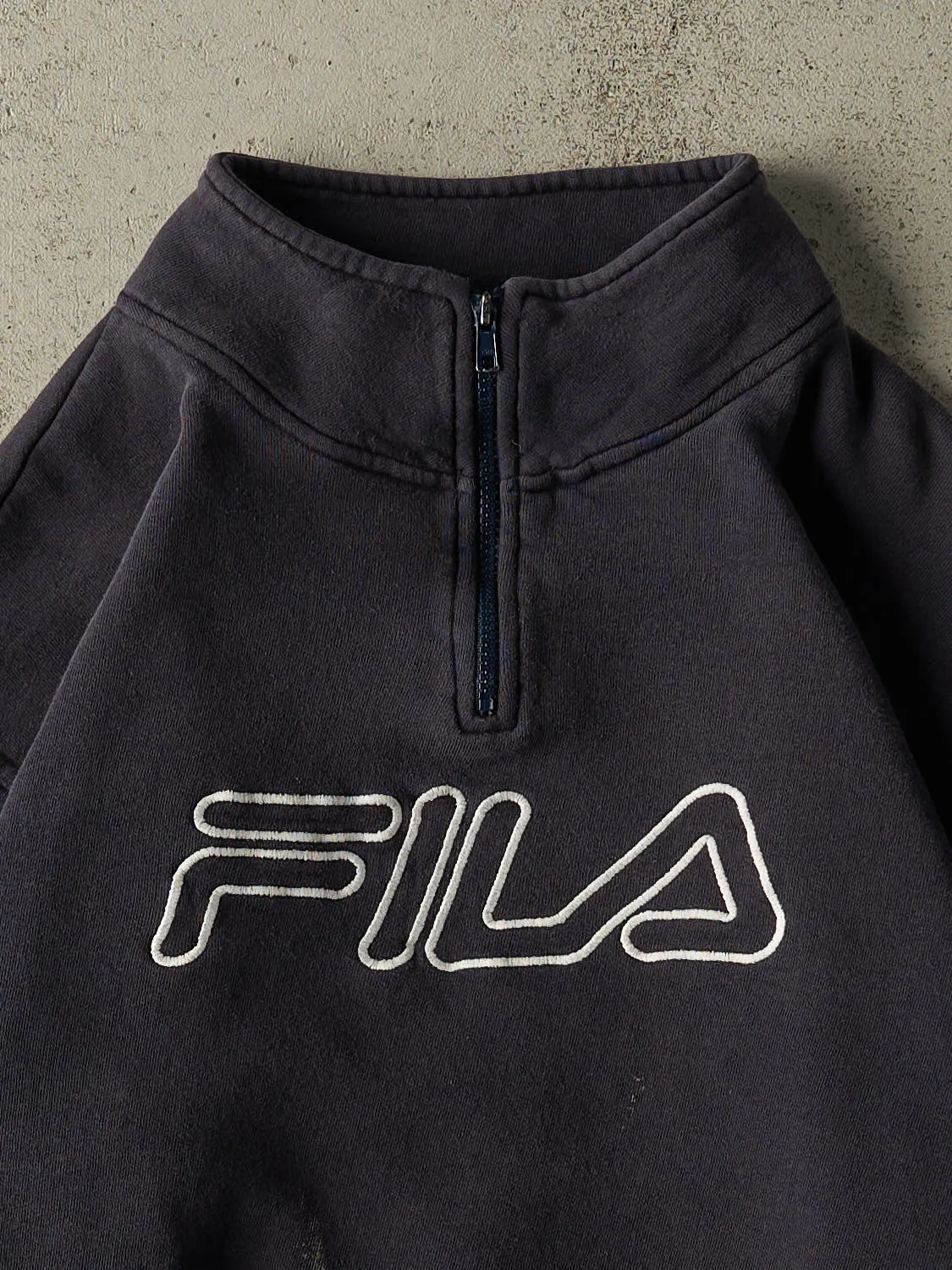 Vintage 90s Navy Blue Fila Embroidered Quarter Zip Sweater (M/L) sold by Rebalance Vintage product image thumbnail 2