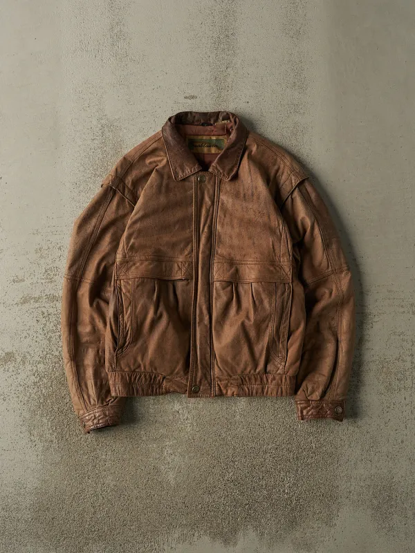 Vintage 80s Brown Leather Bomber Jacket (S/M) sold by Rebalance Vintage