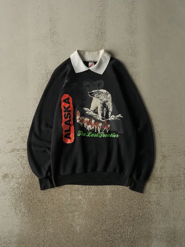 Vintage 90' Black Alaska Collared Crewneck (M) sold by Rebalance Vintage