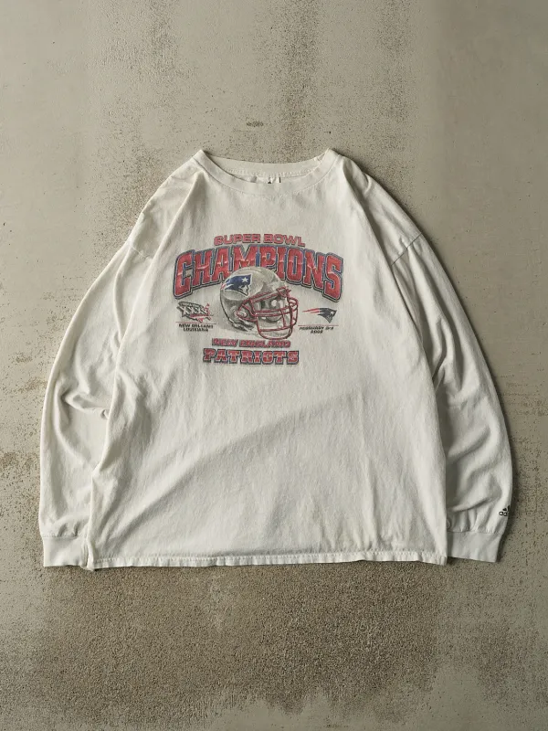Vintage 02' White New England Patriots Super Bowl XXXVI Champions Long Sleeve (XL/XXL) made by Rebalance Vintage