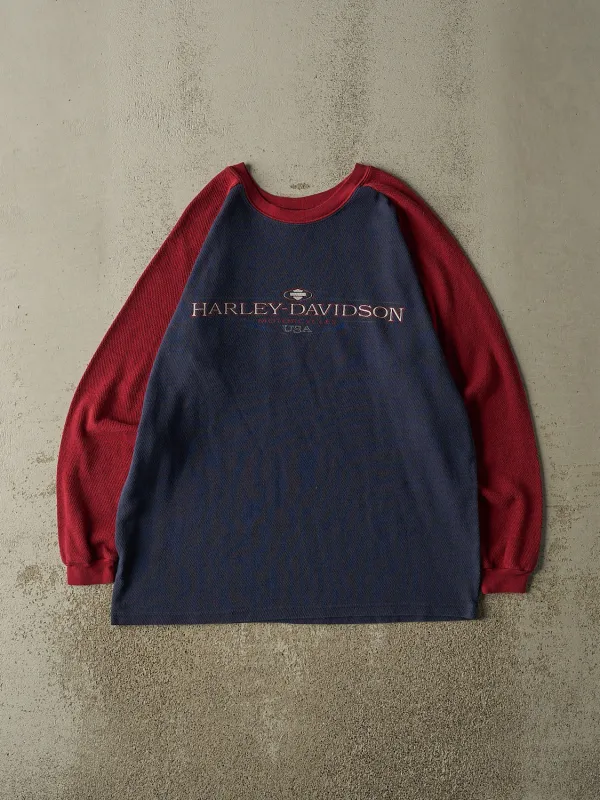Vintage Y2K Navy Blue & Burgundy Harley Davidson Linden PA Long Sleeve (L/XL) made by Rebalance Vintage