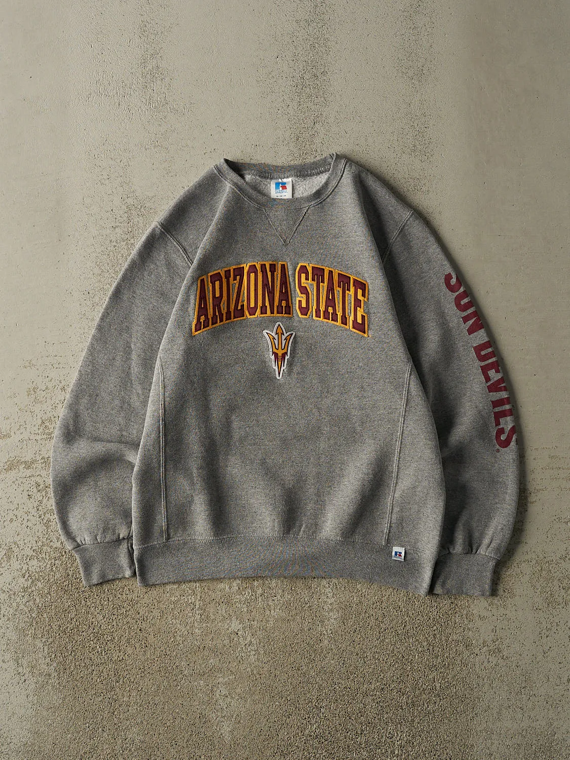 Vintage Y2K Grey Russell Athletic Arizona State University Crewneck (S/M) sold by Rebalance Vintage