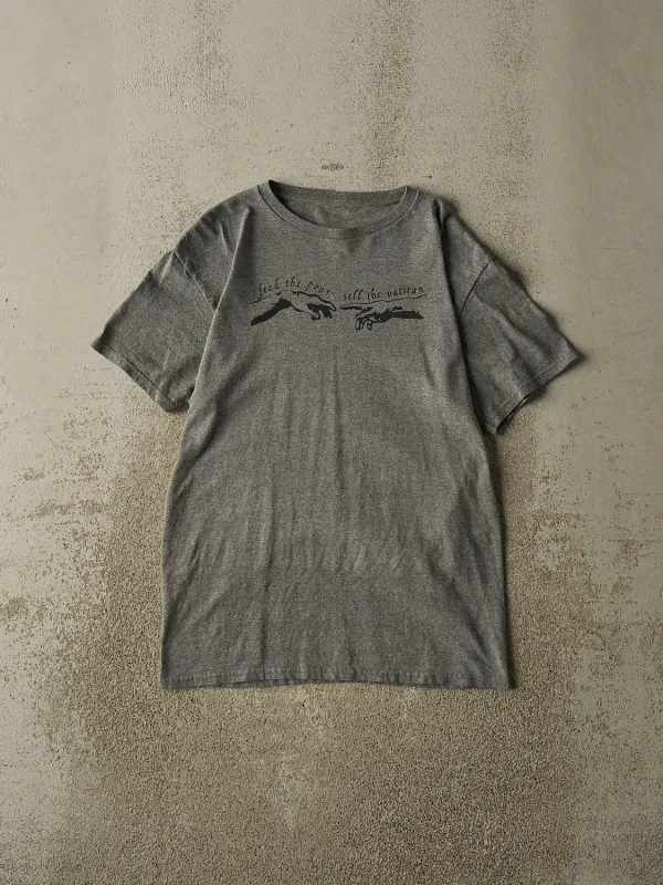 Vintage Y2K Grey "Sell The Vatican" Slogan Tee (XS/S) sold by Rebalance Vintage