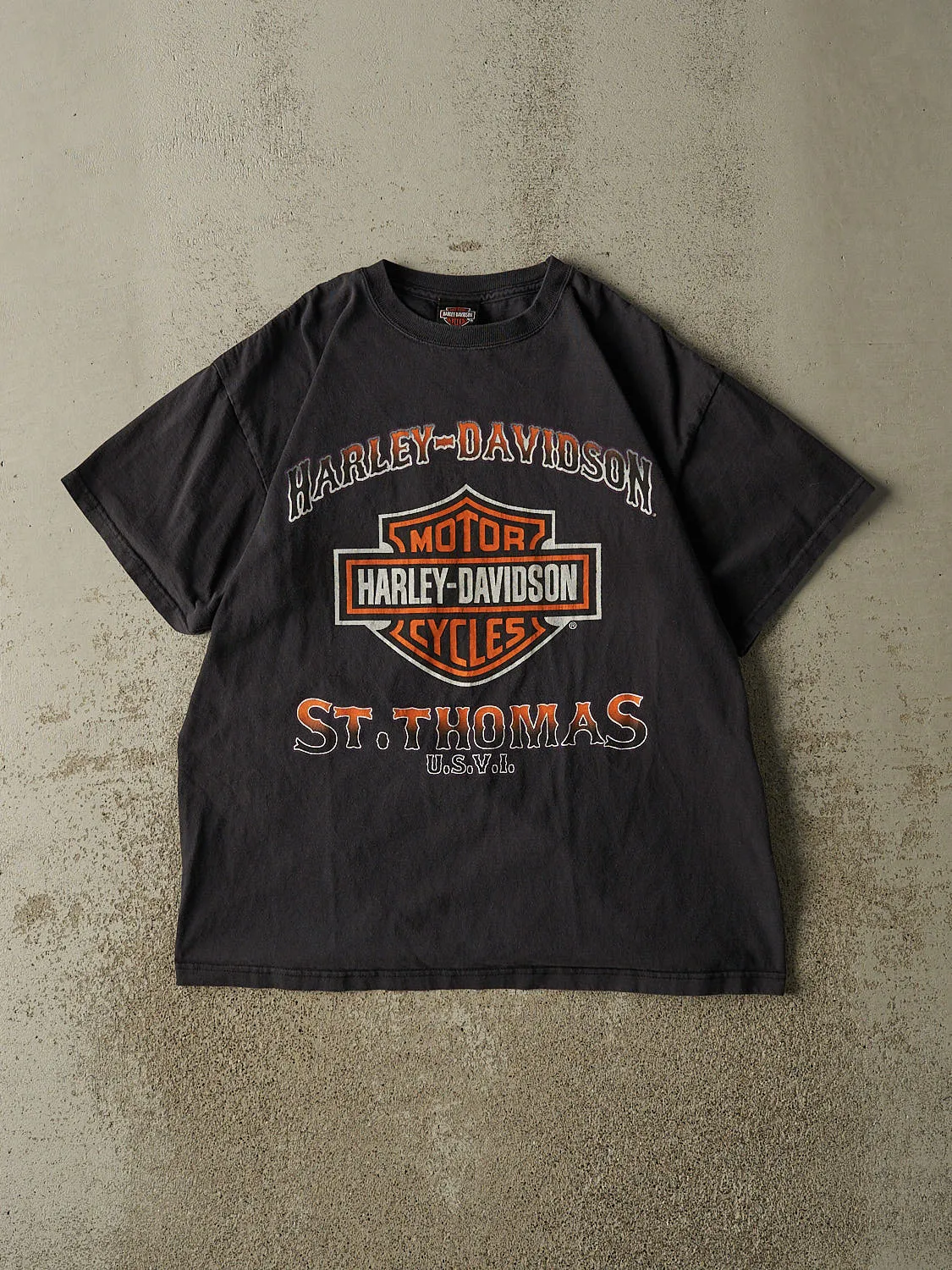 Vintage Y2K Faded Black Harley Davidson St Thomas Tee (L) sold by Rebalance Vintage