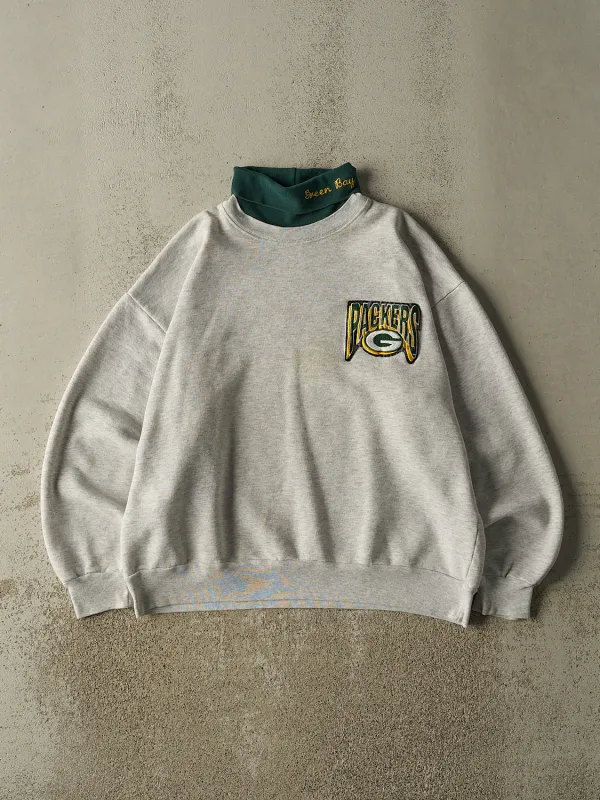 Vintage 90s Heather Grey Green Bay Packers Embroidered Turtleneck Crewneck (L) sold by Rebalance Vintage