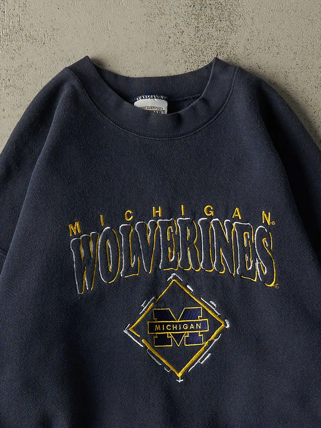 Vintage 80s Navy Blue University of Michigan Wolverines Crewneck (L/XL) sold by Rebalance Vintage product image thumbnail 2