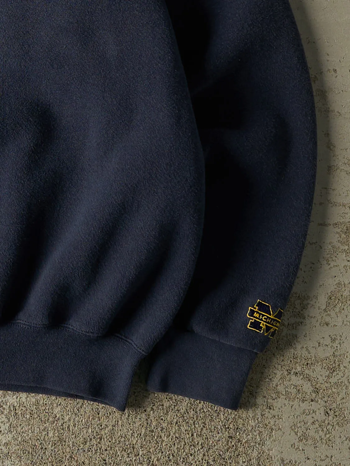 Vintage 80s Navy Blue University of Michigan Wolverines Crewneck (L/XL) sold by Rebalance Vintage product image thumbnail 4
