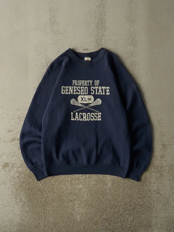 Vintage 90s Navy Blue Geneseo State Lacrosse Crewneck (S/M) made by Rebalance Vintage