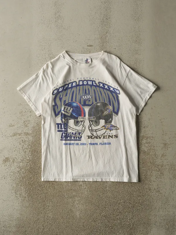 Vintage 01' White Super Bowl XXXV Tee (S/M) made by Rebalance Vintage