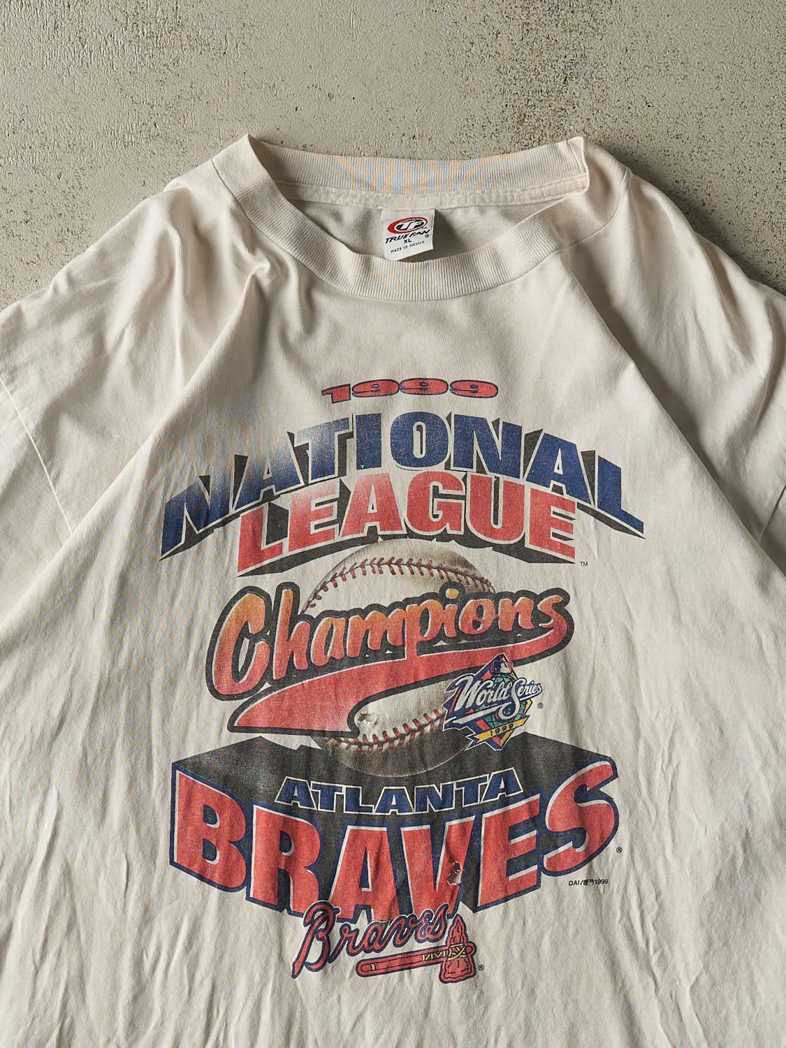 Vintage 99' White Atlanta Braves National Leauge Champions Tee (XL) sold by Rebalance Vintage product image thumbnail 2