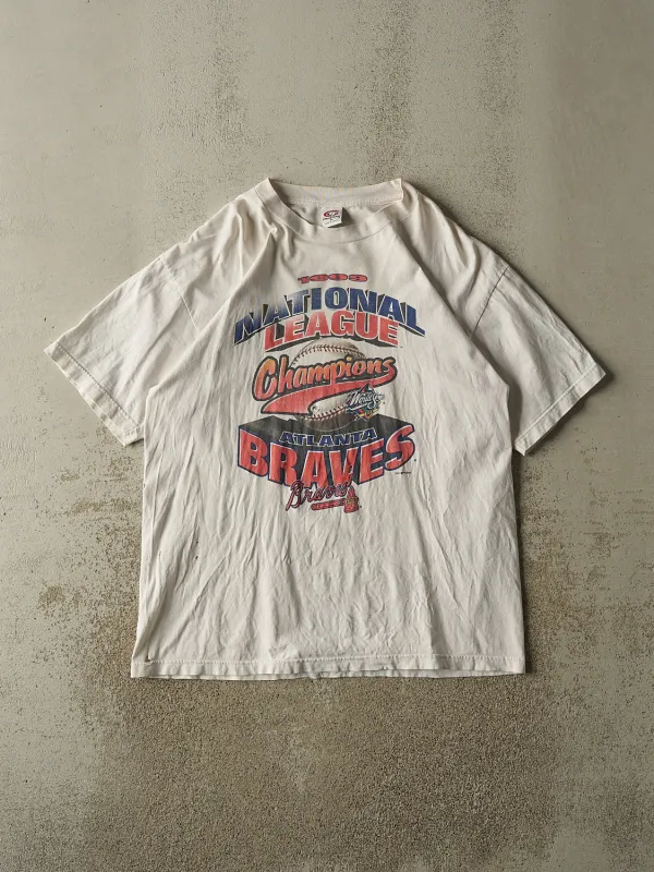 Vintage 99' White Atlanta Braves National Leauge Champions Tee (XL) made by Rebalance Vintage