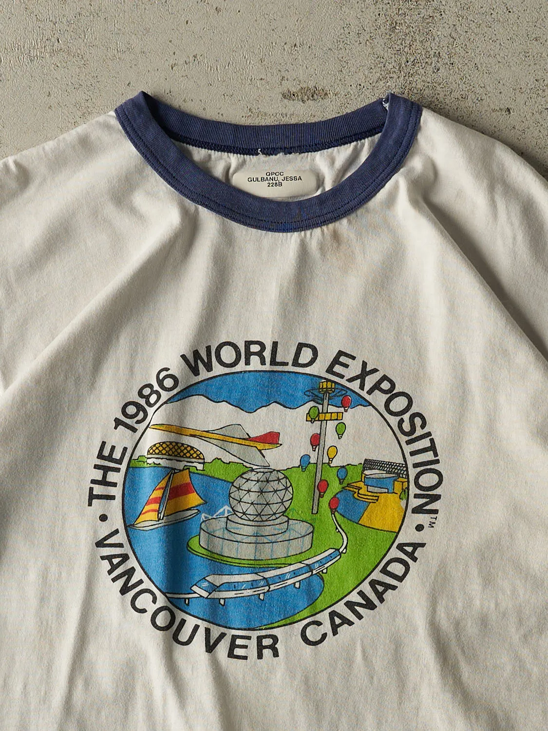 Vintage 86' White World Expo Ringer Tee (M/L) sold by Rebalance Vintage product image thumbnail 2
