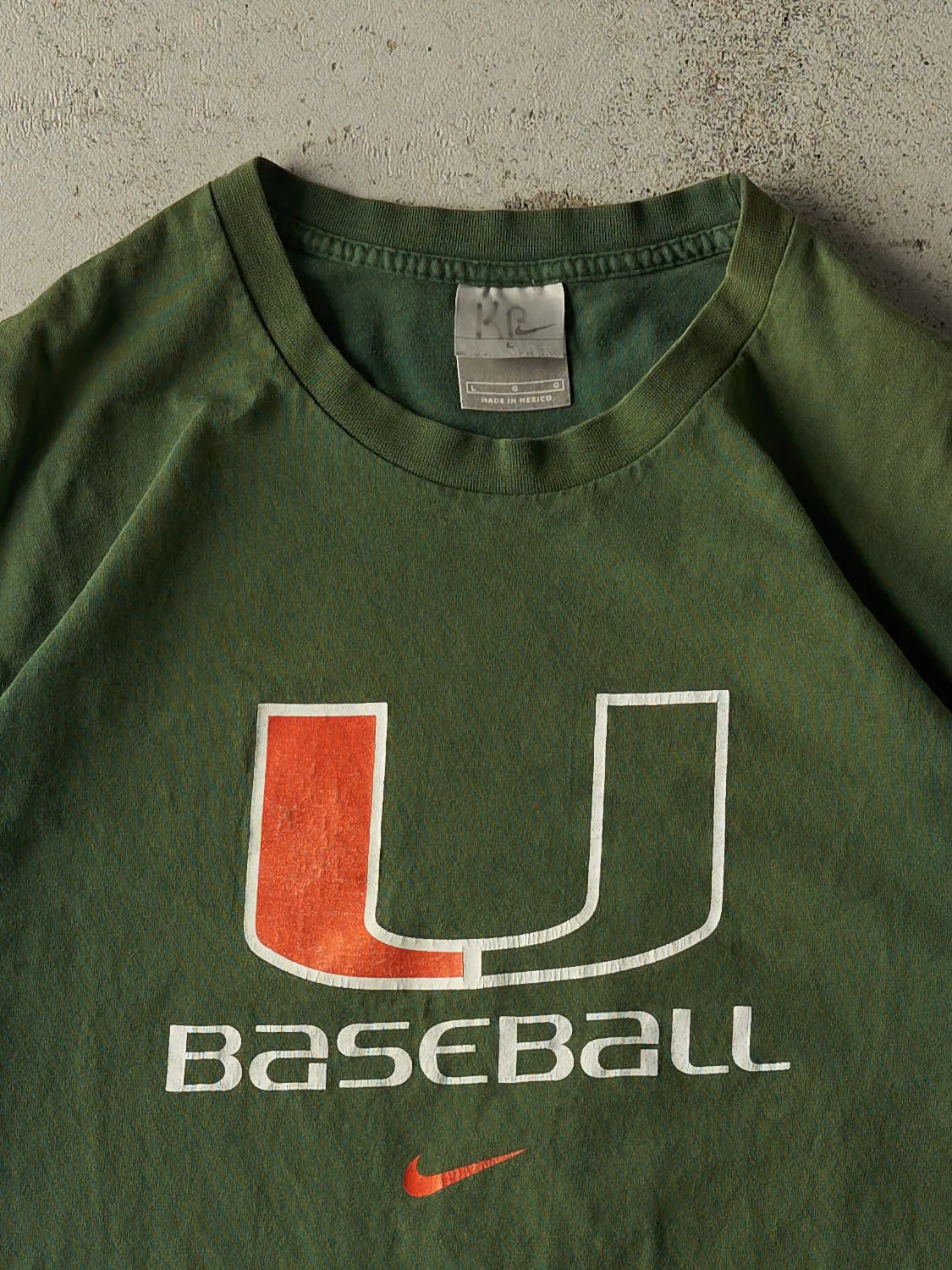 Vintage Y2K Green Nike University of Miami Baseball Tee (L/XL) sold by Rebalance Vintage product image thumbnail 2