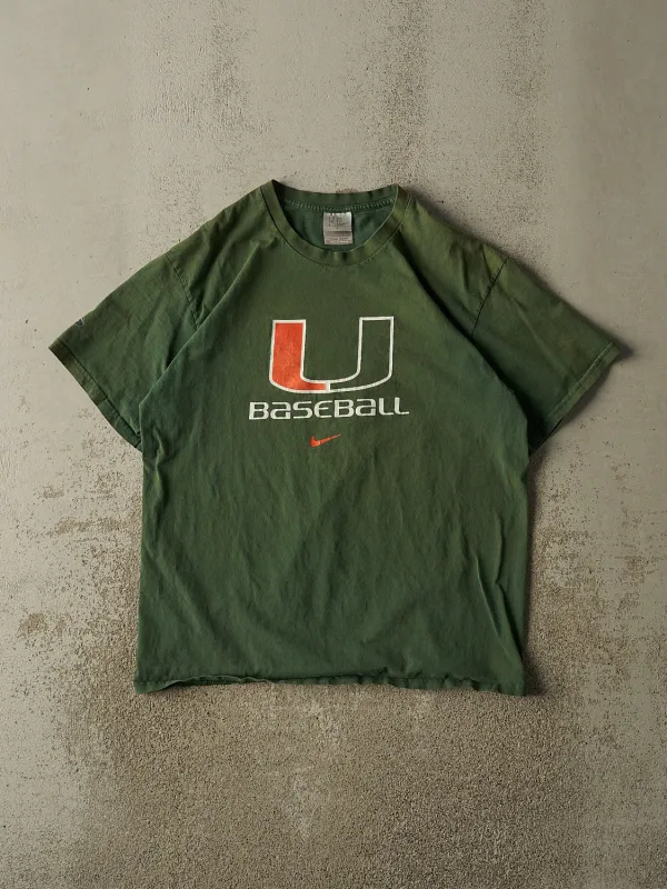 Vintage Y2K Green Nike University of Miami Baseball Tee (L/XL) made by Rebalance Vintage