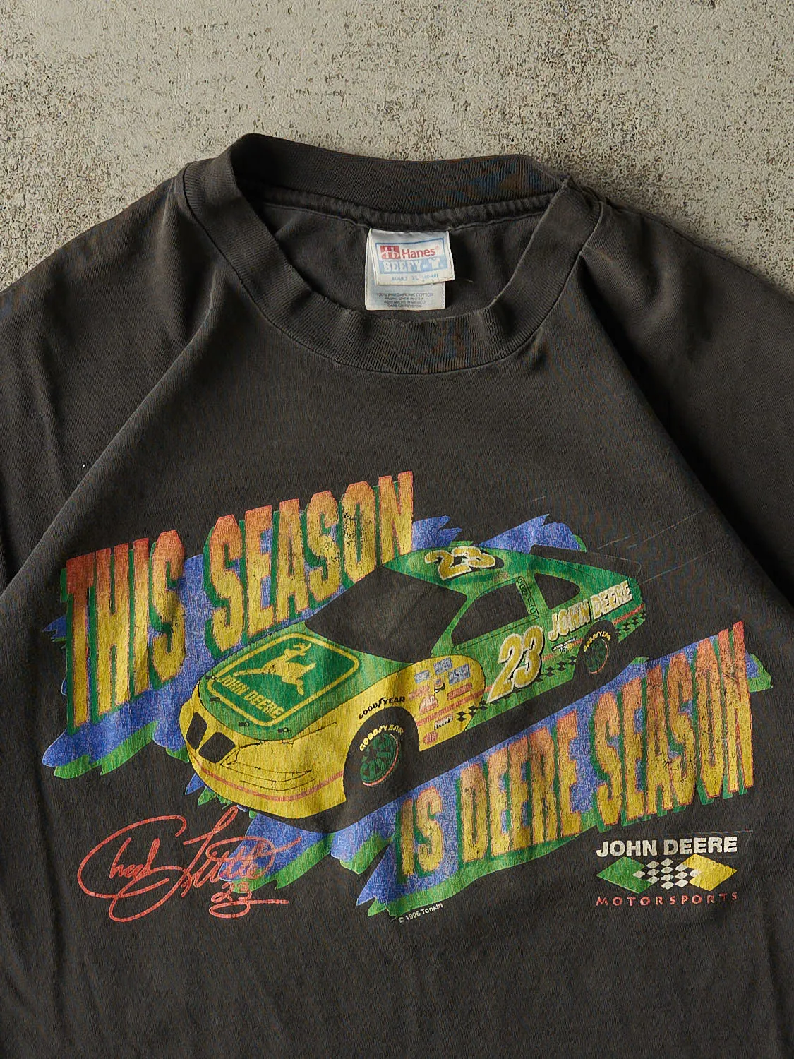 Vintage 96' Black Chad Little John Deere Racing Single Stitch Tee (L/XL) sold by Rebalance Vintage product image thumbnail 3