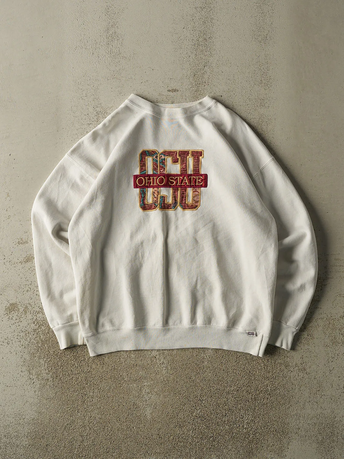 Vintage 90s White Ohio State University Embroidered Crewneck (XL) sold by Rebalance Vintage