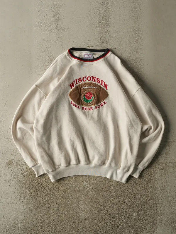 Vintage 94' Beige Wisconsin Rose Bowl Crewneck (L/XL) made by Rebalance Vintage