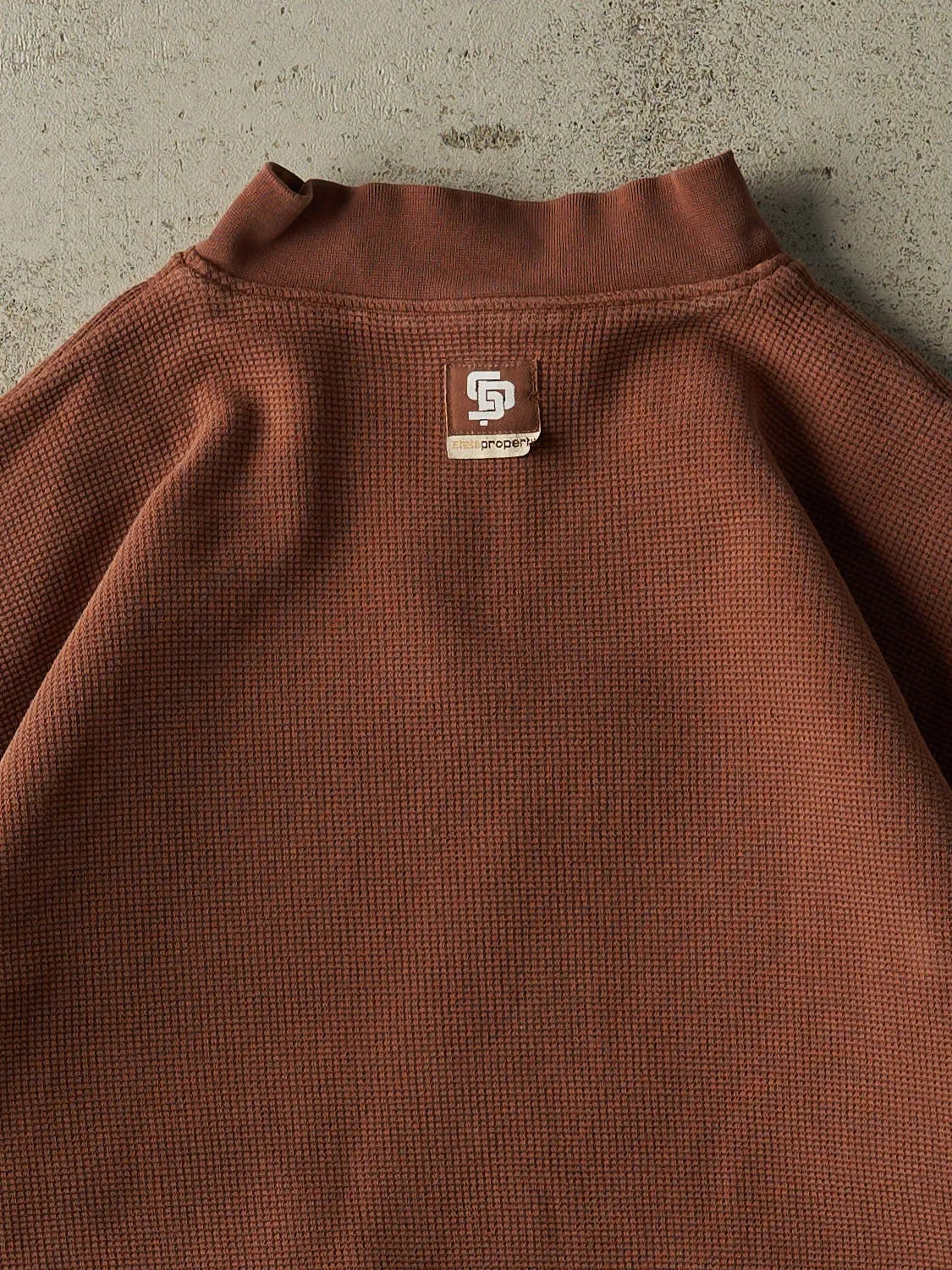 Vintage 90s Brown State Property Quarter Zip Waffle Knit Heavyweight Sweater (XL/XXL) sold by Rebalance Vintage product image thumbnail 4