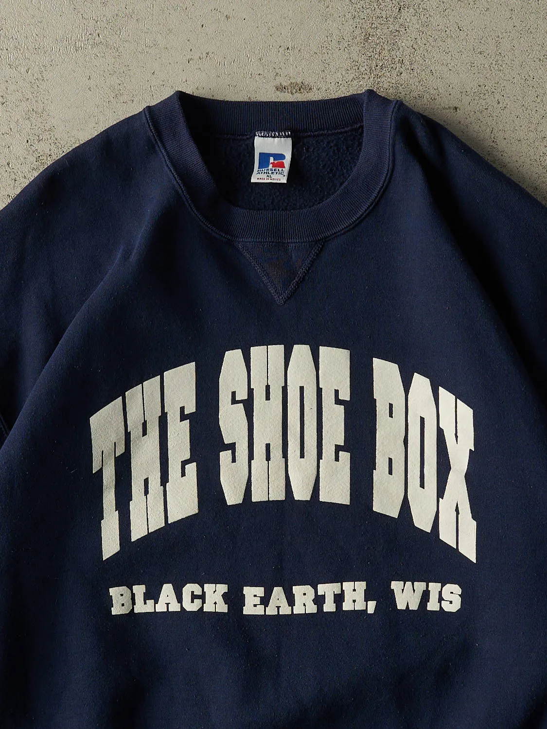 Vintage 90s Navy Blue Russell Athletic Madison Mallards "The Shoe Box" Crewneck (XL) sold by Rebalance Vintage product image thumbnail 2