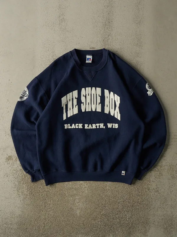 Vintage 90s Navy Blue Russell Athletic Madison Mallards "The Shoe Box" Crewneck (XL) sold by Rebalance Vintage